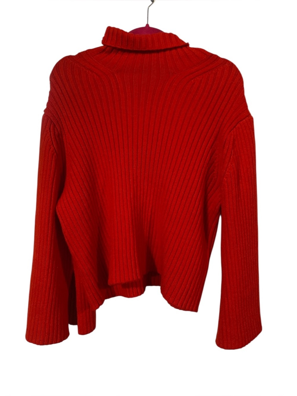 H&M Red Ribbed Knit Turtleneck Sweater XS Boxy Oversized Chunky Slouchy Pullover
